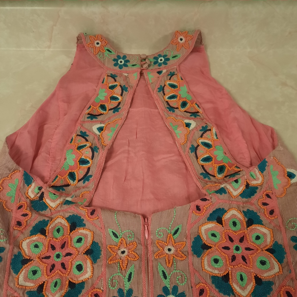 Anthropologie Floral Asymmetrical Dress - Orange and Green - Picture 4 of 16